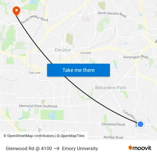 Glenwood Rd @ 4100 to Emory University map