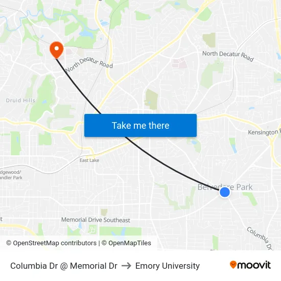 Columbia Dr @ Memorial Dr to Emory University map