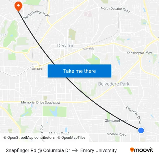Snapfinger Rd @ Columbia Dr to Emory University map