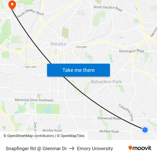 Snapfinger Rd @ Glenmar Dr to Emory University map