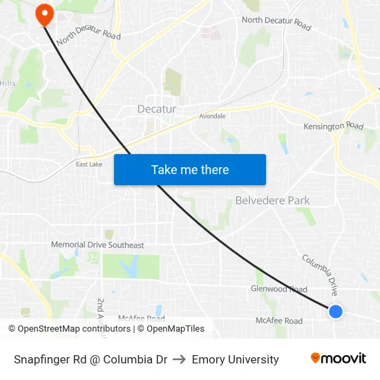 Snapfinger Rd @ Columbia Dr to Emory University map