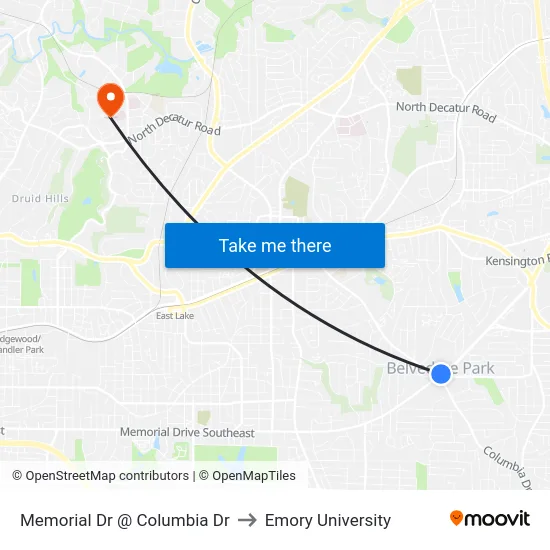 Memorial Dr @ Columbia Dr to Emory University map
