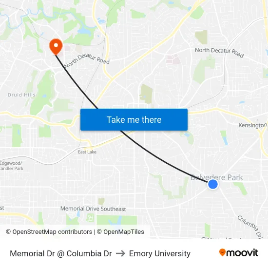 Memorial Dr @ Columbia Dr to Emory University map
