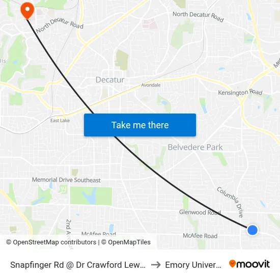 Snapfinger Rd @ Dr Crawford Lewis Dr to Emory University map