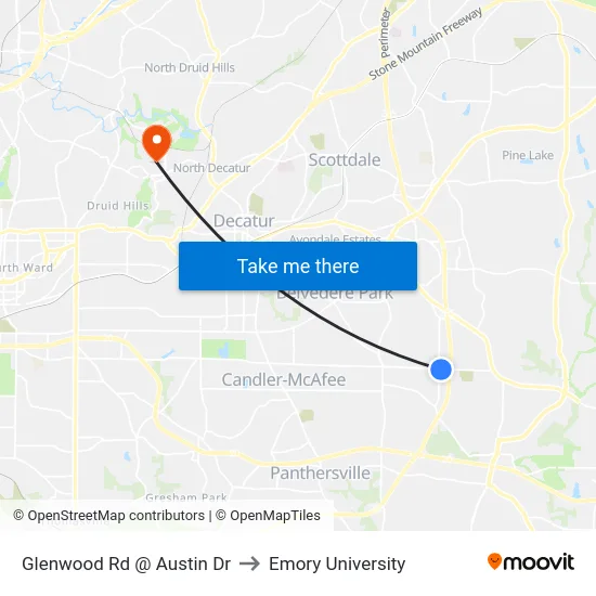 Glenwood Rd @ Austin Dr to Emory University map