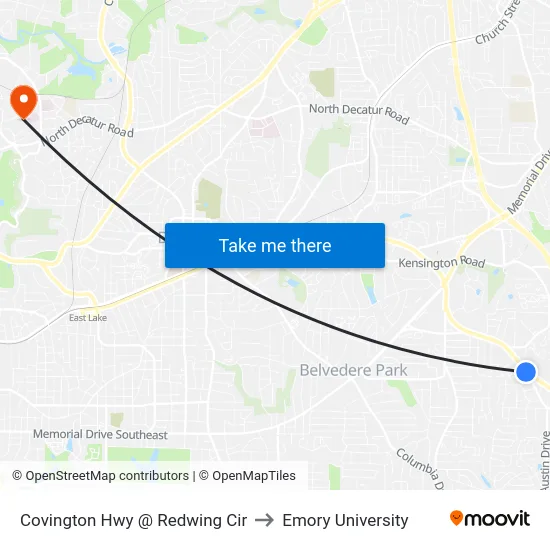 Covington Hwy @ Redwing Cir to Emory University map