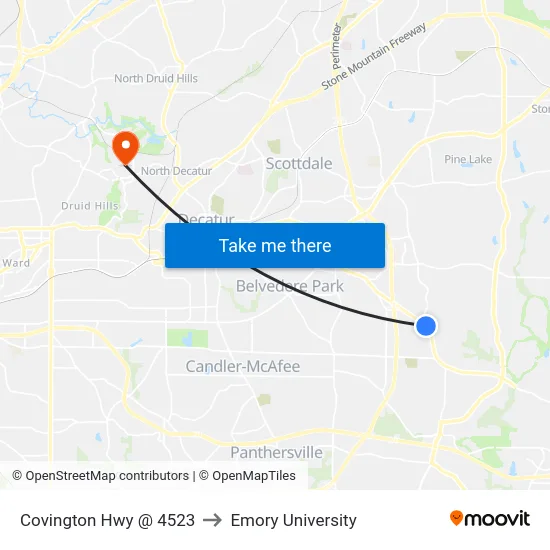 Covington Hwy @ 4523 to Emory University map