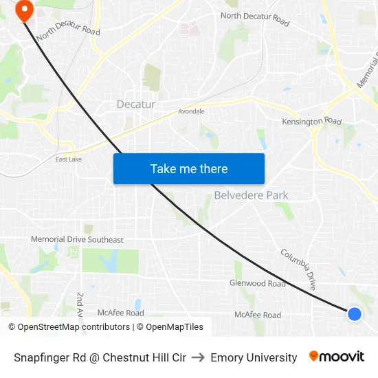 Snapfinger Rd @ Chestnut Hill Cir to Emory University map