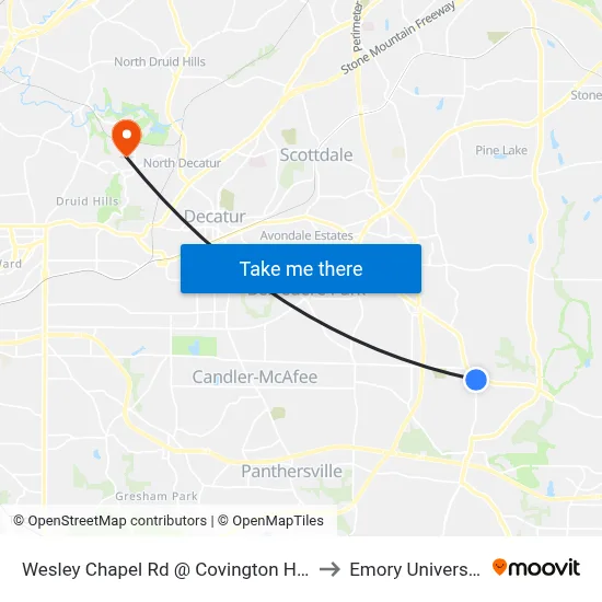 Wesley Chapel Rd @ Covington Hwy to Emory University map