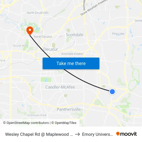 Wesley Chapel Rd @ Maplewood Dr to Emory University map