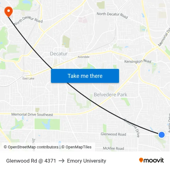 Glenwood Rd @ 4371 to Emory University map