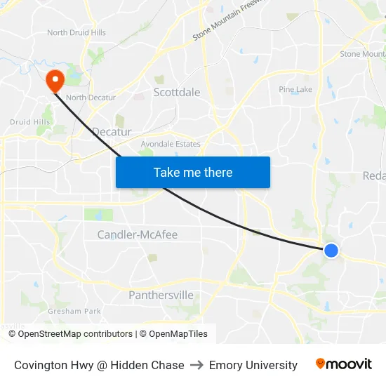 Covington Hwy @ Hidden Chase to Emory University map