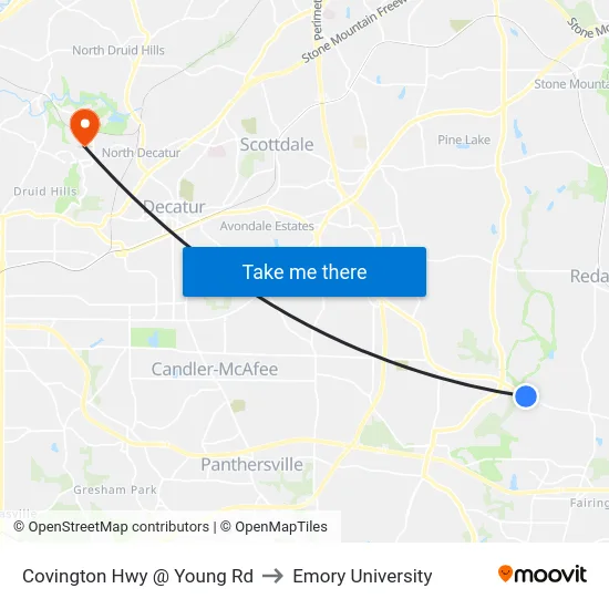 Covington Hwy @ Young Rd to Emory University map