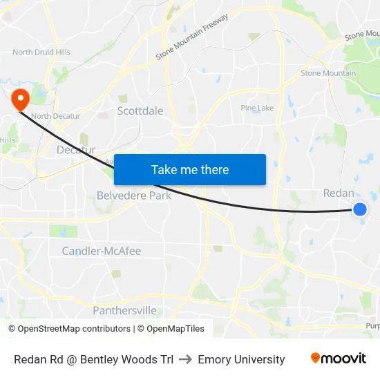 Redan Rd @ Bentley Woods Trl to Emory University map