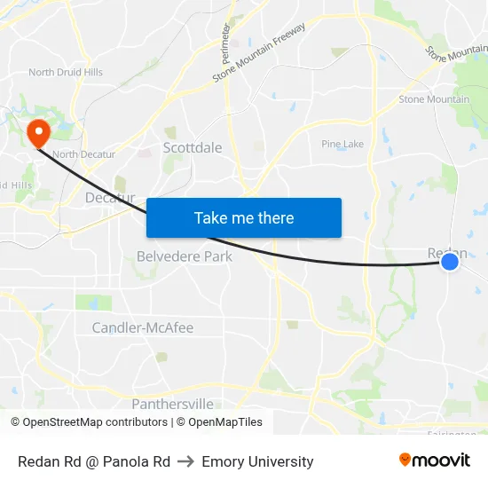 Redan Rd @ Panola Rd to Emory University map