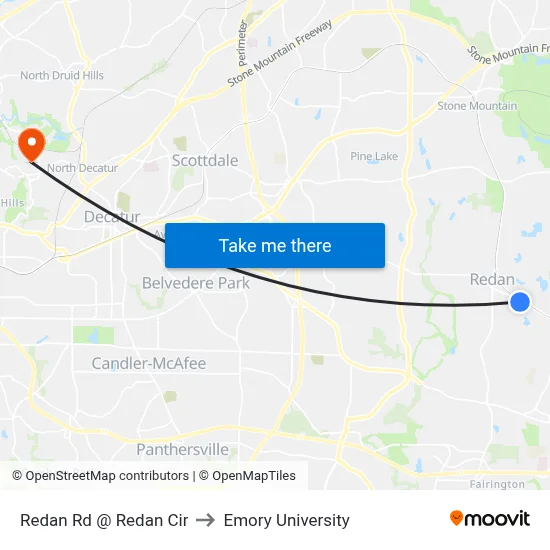 Redan Rd @ Redan Cir to Emory University map