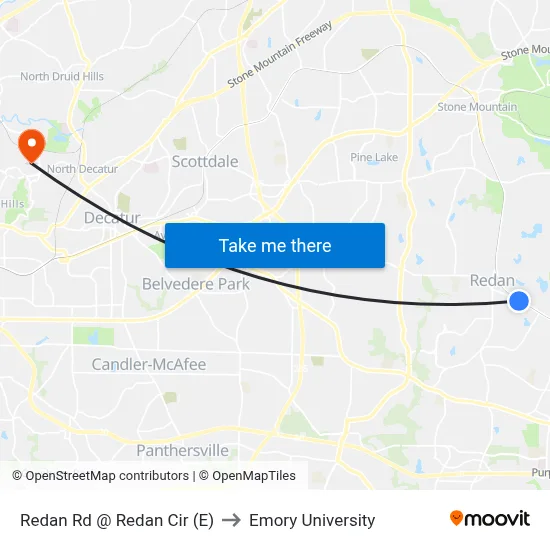 Redan Rd @ Redan Cir (E) to Emory University map