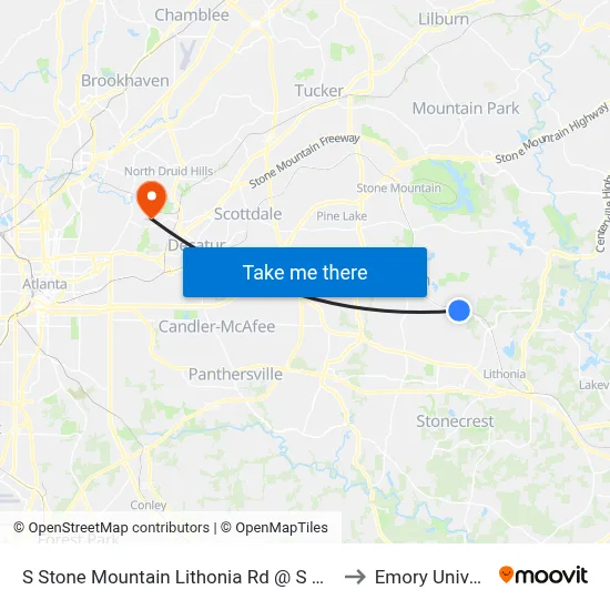 S Stone Mountain Lithonia Rd @ S Deshon Rd to Emory University map