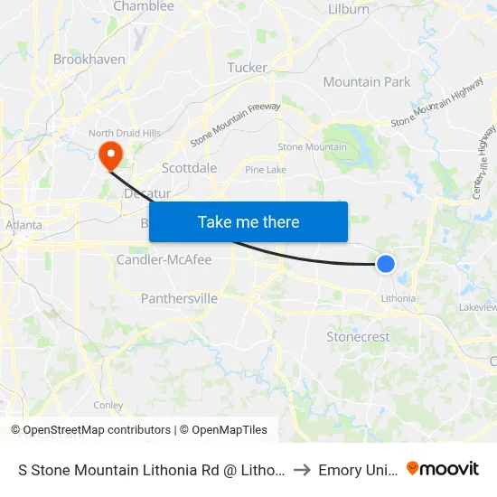 S Stone Mountain Lithonia Rd @ Lithonia Industrial Blvd to Emory University map