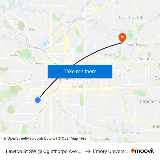 Lawton St SW @ Oglethorpe Ave SW to Emory University map