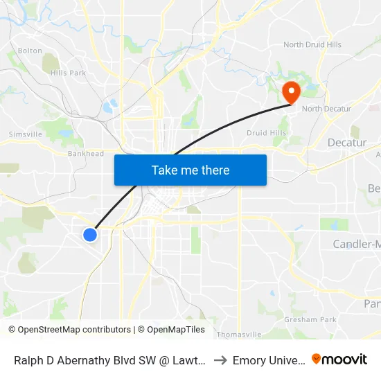 Ralph D Abernathy Blvd SW @ Lawton St SW to Emory University map