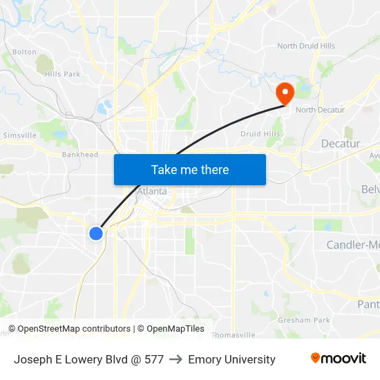 Joseph E Lowery Blvd @ 577 to Emory University map