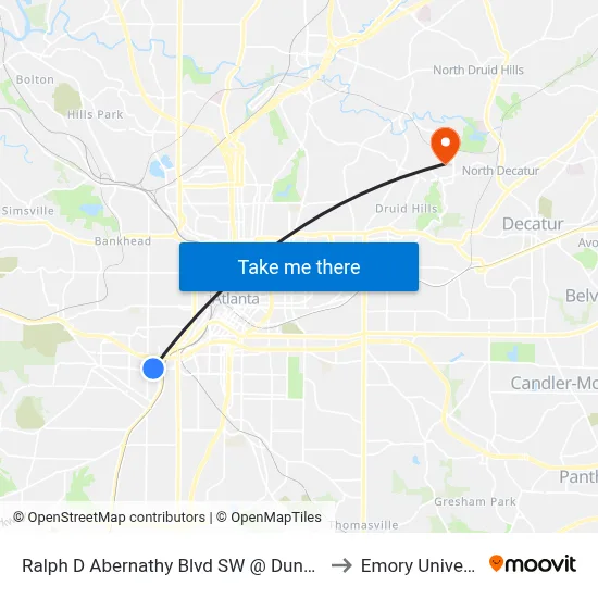 Ralph D Abernathy Blvd SW @ Dunn St SW to Emory University map