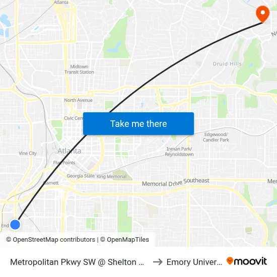 Metropolitan Pkwy SW @ Shelton Ave SW to Emory University map