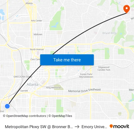 Metropolitan Pkwy SW @ Bronner Bros Way to Emory University map