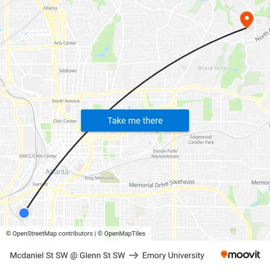 Mcdaniel St SW @ Glenn St SW to Emory University map