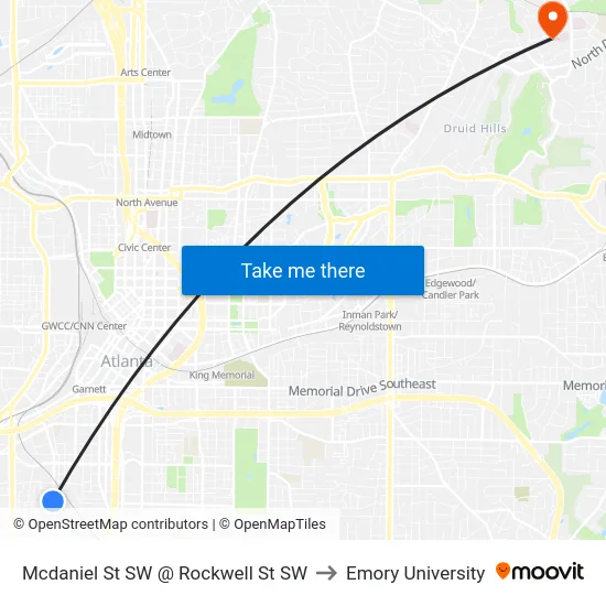 Mcdaniel St SW @ Rockwell St SW to Emory University map