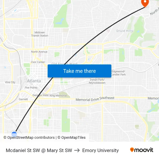 Mcdaniel St SW @ Mary St SW to Emory University map