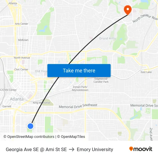 Georgia Ave SE @ Ami St SE to Emory University map