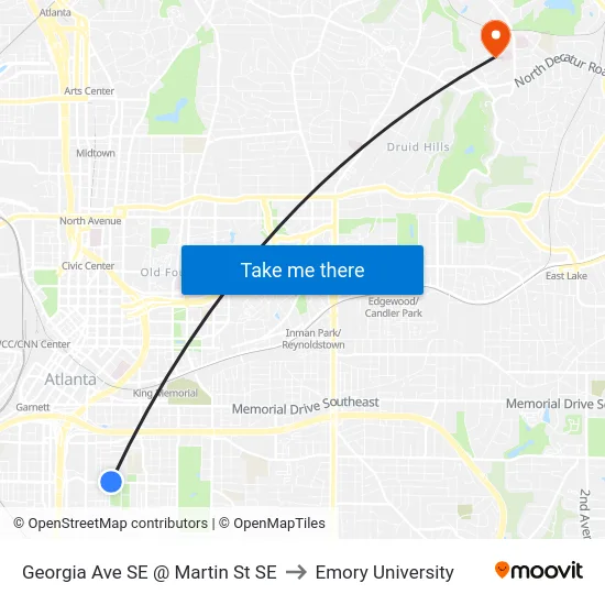 Georgia Ave SE @ Martin St SE to Emory University map