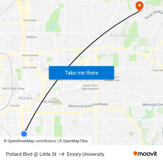 Pollard Blvd @ Little St to Emory University map