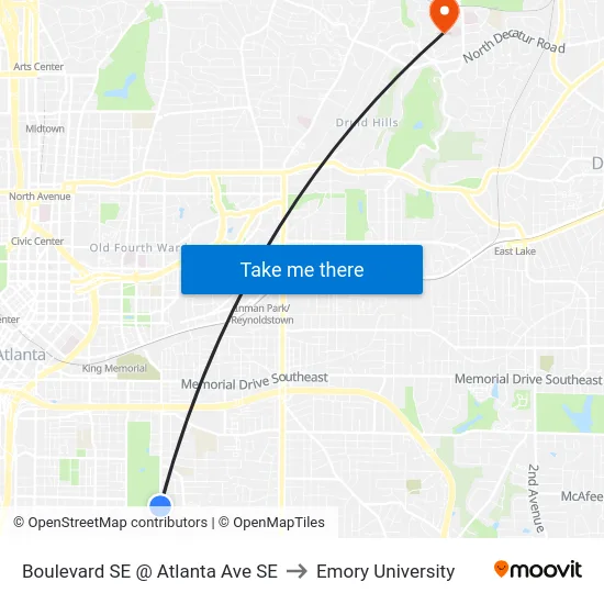 Boulevard SE @ Atlanta Ave SE to Emory University map