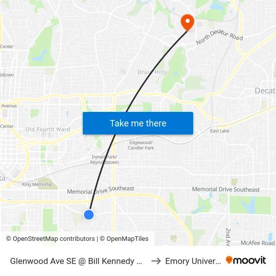 Glenwood Ave SE @ Bill Kennedy Way SE to Emory University map