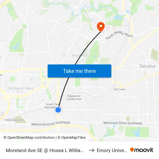 Moreland Ave SE @ Hosea L Williams Dr NE to Emory University map