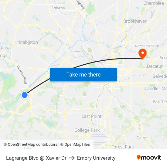 Lagrange Blvd @ Xavier Dr to Emory University map