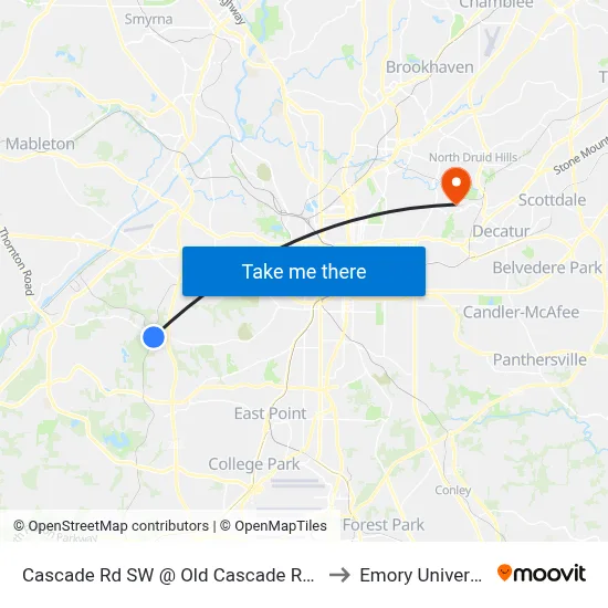 Cascade Rd SW @ Old Cascade Rd SW to Emory University map