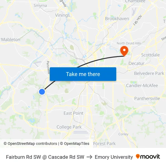 Fairburn Rd SW @ Cascade Rd SW to Emory University map