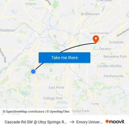 Cascade Rd SW @ Utoy Springs Rd SW to Emory University map