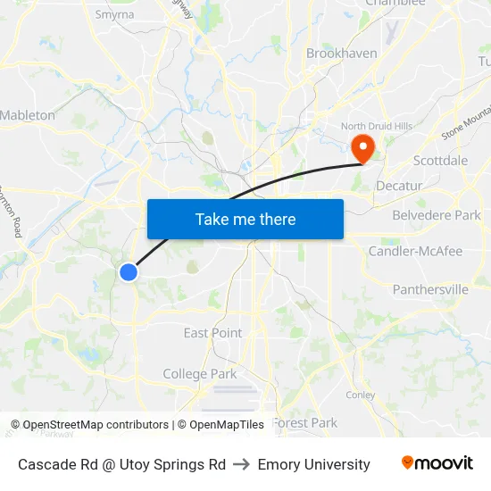 Cascade Rd @ Utoy Springs Rd to Emory University map
