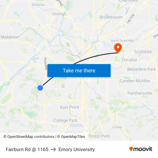 Fairburn Rd @ 1165 to Emory University map