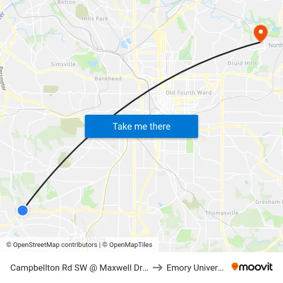 Campbellton Rd SW @ Maxwell Dr SW to Emory University map
