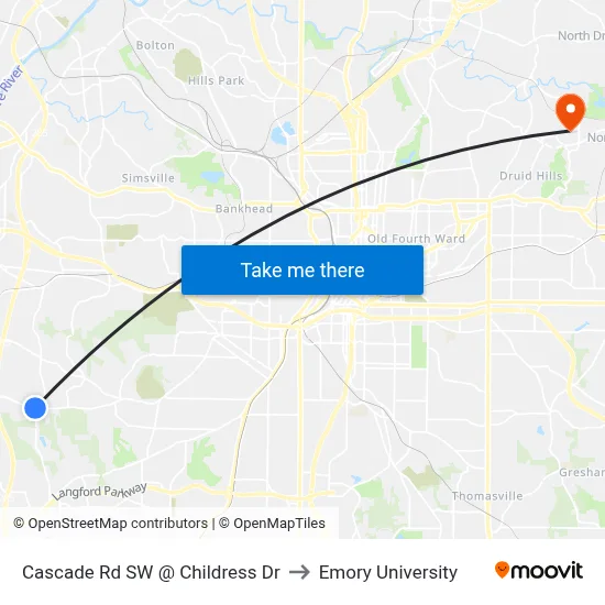 Cascade Rd SW @ Childress Dr to Emory University map