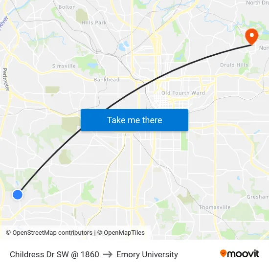 Childress Dr SW @ 1860 to Emory University map