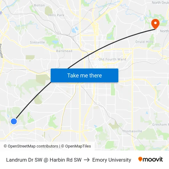 Landrum Dr SW @ Harbin Rd SW to Emory University map