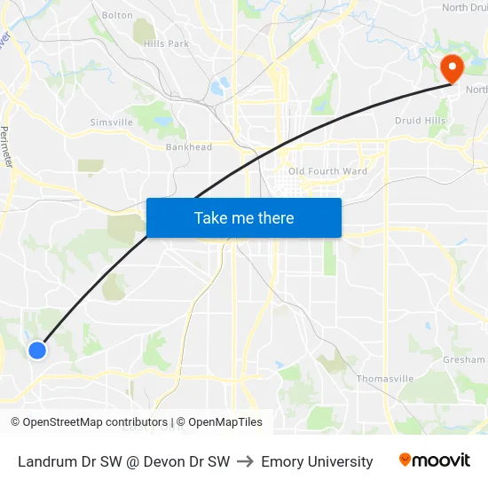 Landrum Dr SW @ Devon Dr SW to Emory University map