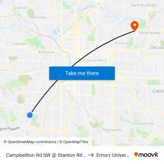 Campbellton Rd SW @ Stanton Rd SW to Emory University map